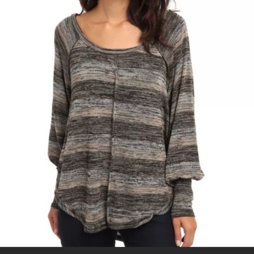 Free People Carolina Hacci gray striped long sleeve knit marled sweater XS